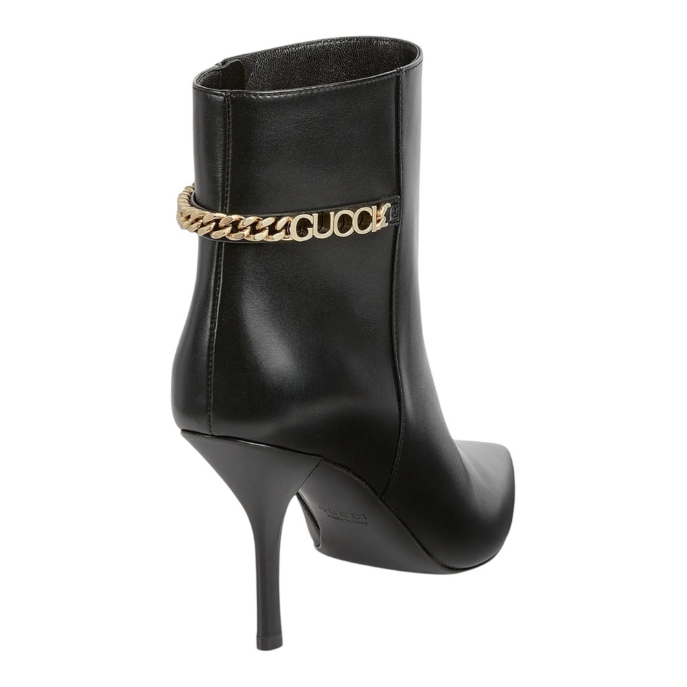 Gucci Signoria Leather Ankle Boots with Gold Logo Detail